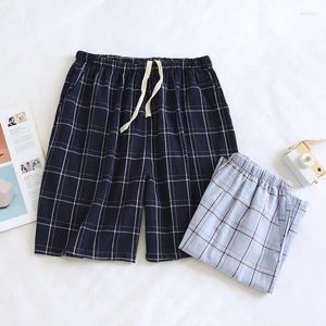 Vêtements de nuit pour hommes Style japonais été coton lavé ligne unique grande grille hommes shorts simple spot maison pantalon à cinq points pyjama mince