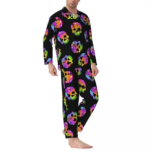 Heren Nachtkleding Suiker Schedel Herfst Halloween Schedels Art Casual Oversize Pyjama Sets Mannelijke Lange Mouw Romantische Slaap Thuis Pak