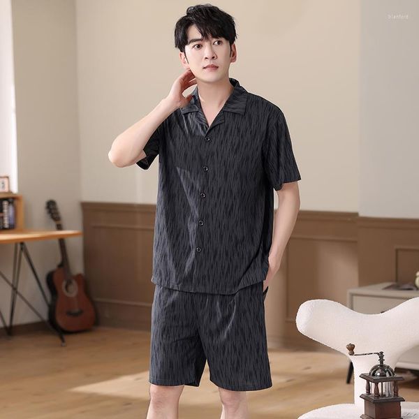 Pijamas de manga corta de marca de verano para hombre, pijamas de algodón con cuello vuelto para hombre