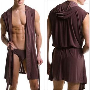 Ropa de dormir de los hombres Vestido de verano Bata de baño Hombres Pijamas sexy Slpwear Pijama de seda Hombre Albornoz con capucha Pijamas de baño 5 Color XXL