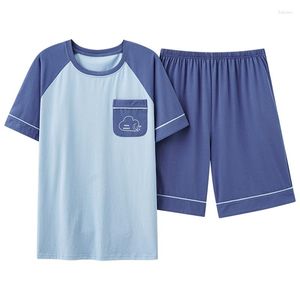 Mannen Nachtkleding Zomer Mode Mannen Zachte Katoenen Pyjama Set L-3XL Blauw Pijamas Elastische Korte Mouwen Shorts Homewear Voor Jonge