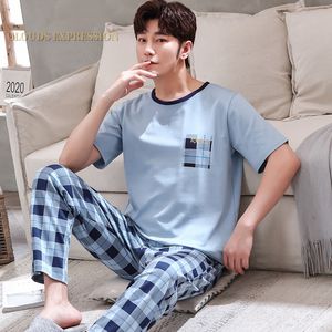 Men's Sleepwear Summer Knitted Pj Short Sleeved Men's Pajamas Sets Male Pajama Set Letter Pajama For Men Sleepwear Suit Homewear Size XXXL1264 230207