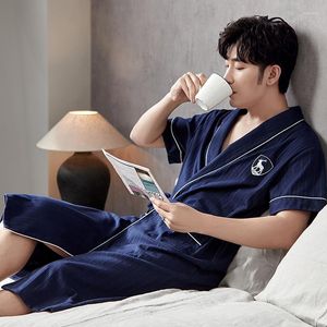 Vêtements de nuit pour hommes été hommes décontracté Kimono peignoir coton à manches courtes Robe grande taille 4XL chemise de nuit mâle couleur unie lâche Homewear