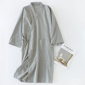 Vêtements de nuit pour hommes Été Hommes Robe Robe Solide Coton Japon Style Kimono Peignoir Robes Lâche Mâle Chemise De Nuit Casual Sommeil Maison Cl221y