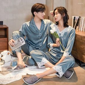 Vêtements de nuit pour hommes Summer MNE Chemise Pantalon Femmes Pull Couple Satin Rayon Pyjamas Ensembles Homewear