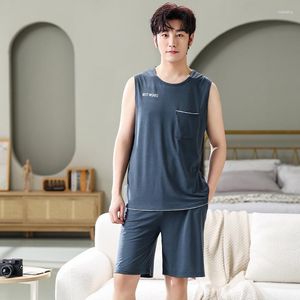 Vêtements de nuit pour hommes Pyjamas d'été Homme Gilet Tops Shorts Pyjama Ensemble Lettre Imprimer Modal Pyjamas Pour Hommes Costume Homewear Big Yards M-XXXXL