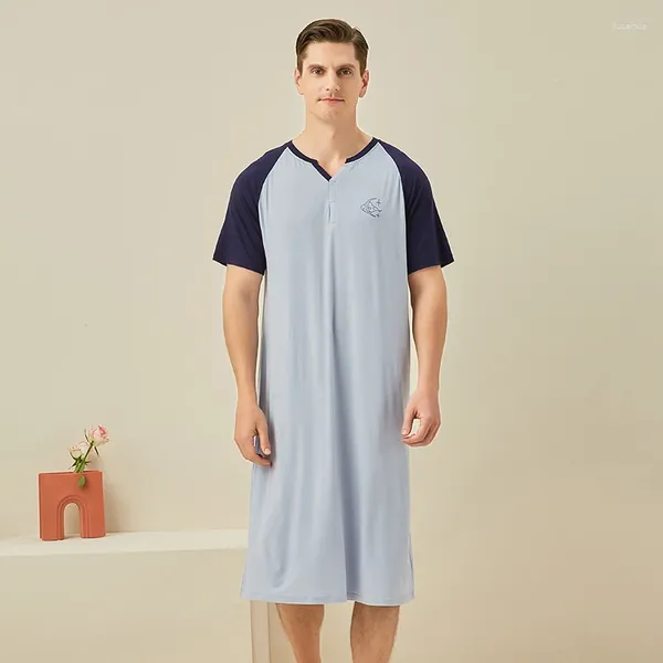 Vêtements de nuit pour hommes, chemise de nuit d'été à manches courtes, à la mode, manches Raglan, peignoir ample et confortable, modal, 2024