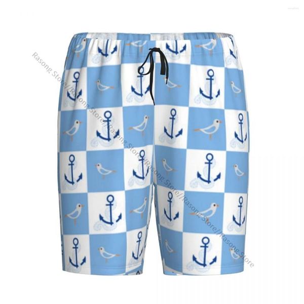 Pyjamas d'été pour hommes pour hommes pour hommes Anchor nautique et motif de mouette pantalon de pyjama doux en vrac