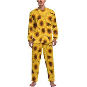Vêtements de nuit pour hommes tournesol imprimé pyjamas printemps 2 pièces Nature fleur romantique pyjama ensembles homme à manches longues chambre Design
