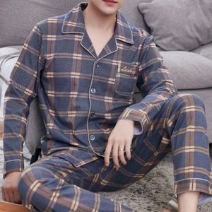 Ropa de dormir para hombres SUO CHAO 100 Conjunto de pijamas de algodón para pijamas a cuadros casuales sueltos Ropa para el hogar Camisón Ropa de casa 231020