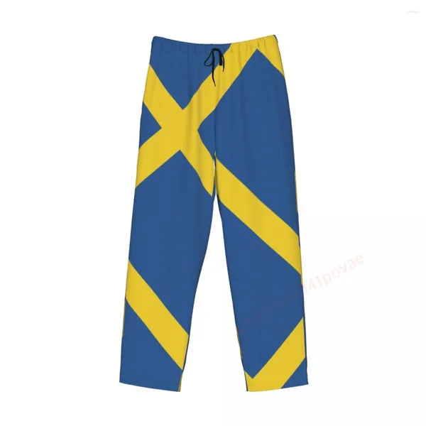 Ropa de dormir para hombre, pantalones de pijama informales 3D con bandera de Suecia, bolsillos con cordón, pantalones para dormir, pantalones rectos sueltos estampados para hombre 2024