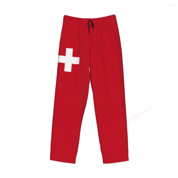 Ropa de dormir para hombres Bandera de Suiza Pantalones de pijama casuales 3D Bolsillos con cordón Pantalones de dormir 2024 Pantalones rectos sueltos impresos masculinos