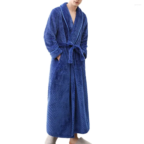 Ropa de dormir para hombre, pijamas gruesos y cómodos, albornoz, camisón suave, talla grande, azul real/gris/blanco/azul marino/clarete