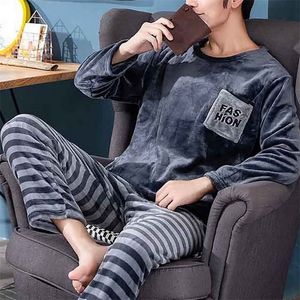 Slaapkleding voor heren Dikke warme flanel pyjama's set mannelijke lange mouwen cartoon winter vrije tijd losse huisdoek herfst mannen top 220924
