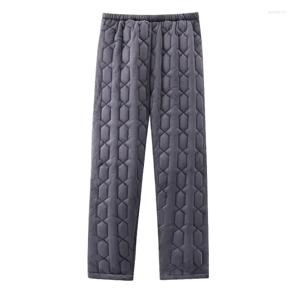 Ropa de dormir para hombres Pantalones de pijama de algodón grueso de tres capas con diseño en relieve Felpa suelta y cómoda