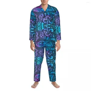 Heren nachtkleding Tie Dye Hippie pyjamasets Vintage Print Trendy Unisex Lange mouwen Informeel Slaapkamer Tweedelige nachtkleding Grote maten