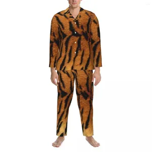 Vêtements de nuit pour hommes imprimé peau de tigre automne motif animal décontracté surdimensionné pyjama ensembles homme à manches longues mignon loisirs graphique vêtements de nuit