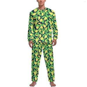 Nachtkleding voor heren Tropische bananenpyjama Heren Fruitprint Schattig Nachtkleding Herfst Lange mouw 2 stuks Esthetische aangepaste pyjamasets