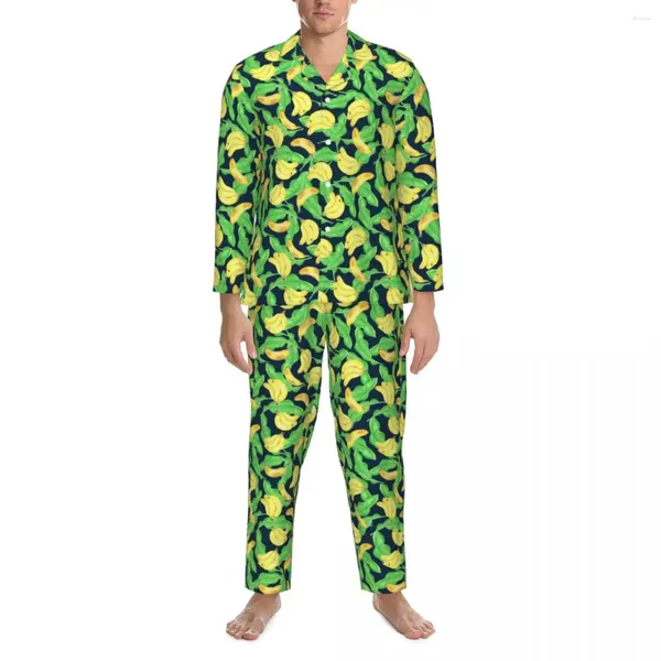 Pyjamas pour hommes Tropical Banana Pyjamas Hommes Fruit Print Fashion Sleep Nightwear Automne Deux pièces Vintage Surdimensionné Custom Pyjama Ensembles