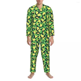 Vêtements de nuit pour hommes Tropical Banana Spring Fruit Print Esthétique Surdimensionné Pyjama Ensembles Homme À Manches Longues Mignon Loisirs Imprimé Vêtements De Nuit