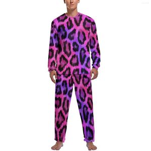 Mannen Nachtkleding Tweekleurige Pyjama Cheetah Print Man Lange Mouw Leuke Pyjama Sets 2 Stuks Casual Herfst Patroon Gift