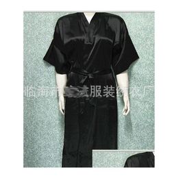 Vêtements de sommeil masculins Uni Mens Mmens Womens Solid Plain Satin Long Robe Pyjama Lingerie Kimono Pjs 3449 Drop Delivery Apparel Underwe Dhncw