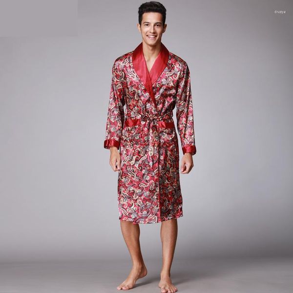 Vêtements de nuit pour hommes col en v hommes pyjamas d'été ensemble mâle Faux peignoirs chemise de nuit motif Paisley pour soie Satin Senior Robes Kimono
