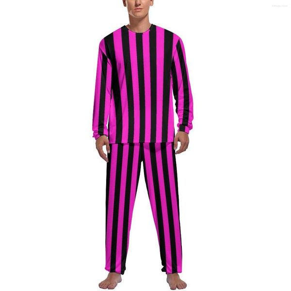 Pyjama à rayures verticales pour hommes hiver rose et noir nuit hommes 2 pièces personnalisé à manches longues mignon ensemble