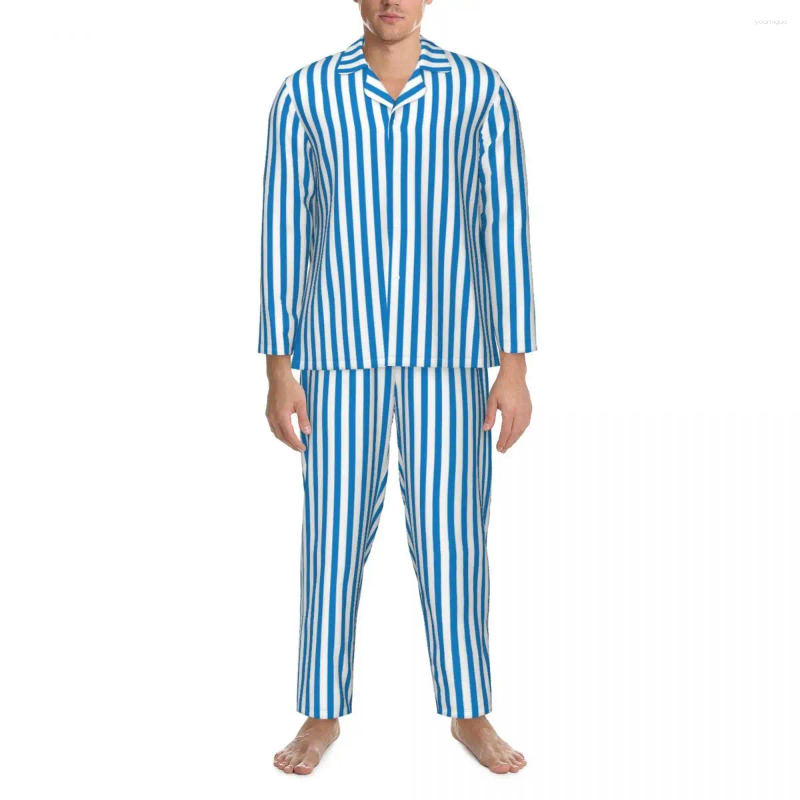 Erkekler Dikey Çizgili Pijama Set Sonbahar Renkli Stripes Romantik Gece Kadınlar 2 Parça Vintage Büyük Boy