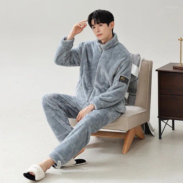 Vêtements de nuit pour hommes chaud flanelle hiver épaissir pyjama mâle à manches longues Pijama décontracté automne pyjamas homme corail polaire sommeil 3XL pyjama