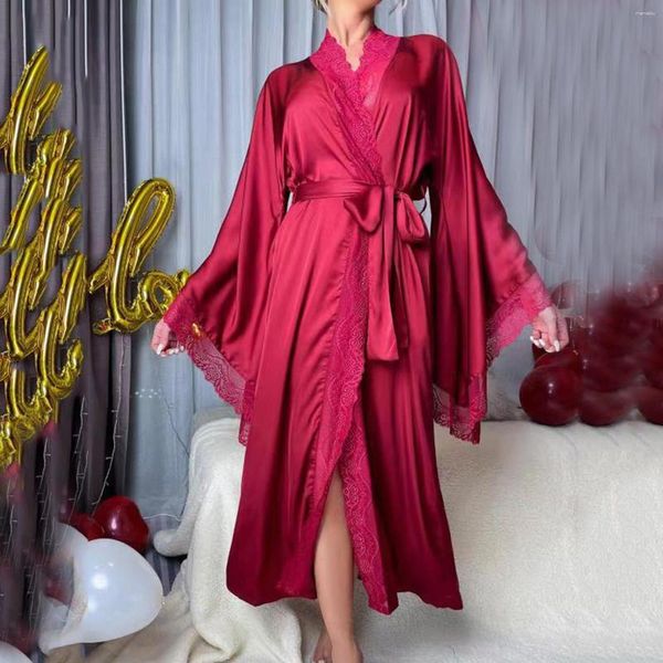 Vêtements de nuit pour hommes Robes chaudes pour femmes avec fermeture à glissière Robe de glace soyeuse pour femmes Garniture Kimono Plumes Poignets Long Peignoir Cravate