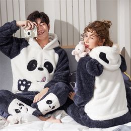 Vêtements de nuit pour hommes chaud hiver couple mignon dessin animé pyjamas ensembles à capuche épaissir unisexe adulte hommes femmes maison vêtements Charistmas pyjama costume 221105