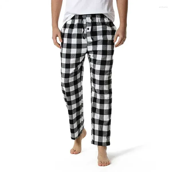 Vêtements de nuit pour hommes Blanc Noir Plaid Pyjama Bas Pantalon Hommes Se prélasser détendu Comfy Coton Doux Flanelle Home Wear Respirant Pyjama Homme