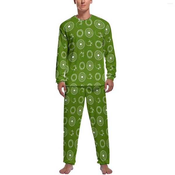 Vêtements de nuit pour hommes Pyjamas de pissenlit blanc Homme Art abstrait Vêtements de nuit à la mode Automne Manches longues 2 pièces Ensembles de pyjama design de chambre