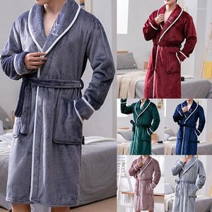 Vêtements de nuit pour hommes Peignoir d'hiver pour hommes Chaud Épaissir Couleur unie Pyjama à la maison avec ceinture réglable Vêtements absorbants doux et moelleux
