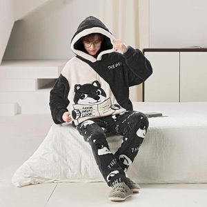 Mannen Nachtkleding Winter Koppels Pyjama Sets Vrouwen Mannen Dikke Cartoon Hond Kawaii Volwassen Anime Pyjama Koreaanse Capuchon Pakken Night homewear