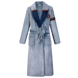 Heren slaapkleding winter flanel mannen gewaad nachtkleding plus maat nachthemd dik koraal fleece huis kleding loungewear losse badjas 4xl 221124