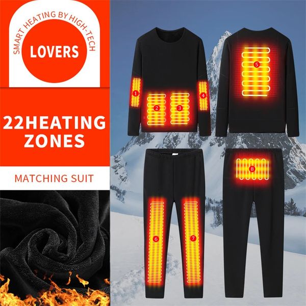 Vêtements de nuit pour hommes Veste chauffante d'hiver Hommes Sous-vêtements thermiques Polaire USB Alimenté Vêtements pour femmes Moto Ski Camping 231121