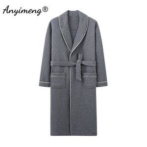 Vêtements de nuit pour hommes hiver luxe col châle peignoir trois couches coton plus taille 4XL robe pour messieurs style simple gris élégant 221122