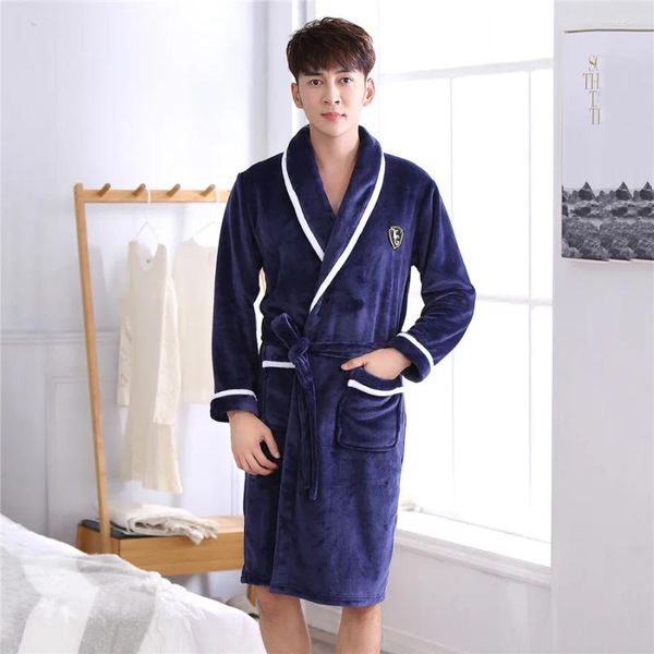 Vêtements de nuit pour hommes Hiver Hommes Coral Fleece Grande Taille Flanelle Robe Kimono Peignoir Robe De Nuit Lâche Épaissi Home Wear Loungewear