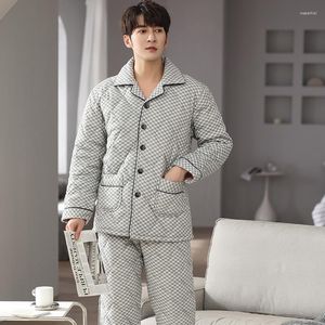 Pijamas de invierno para Hombre, pijamas holgados de M-4XL para Hombre, conjuntos de Pijama acolchado grueso con cuello vuelto, ropa de casa, Pijama de lana Coral para Hombre