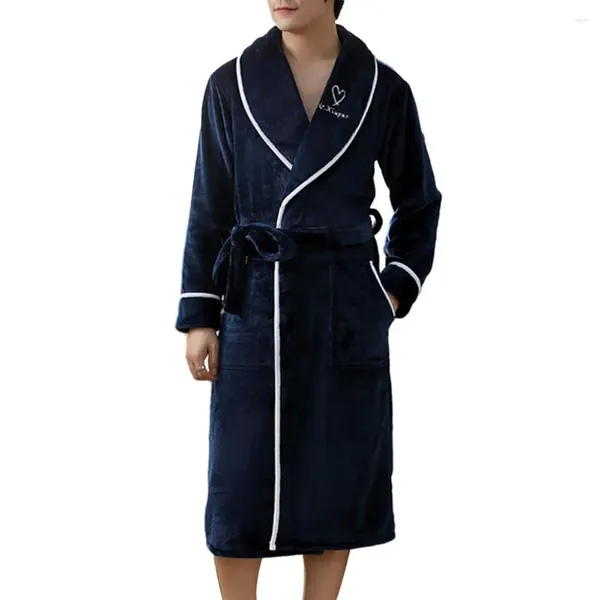 Pyjama d'hiver pour hommes, vêtements de nuit super doux, très absorbants, couleur unie, design de poche, peignoir de couple confortable pour la maison