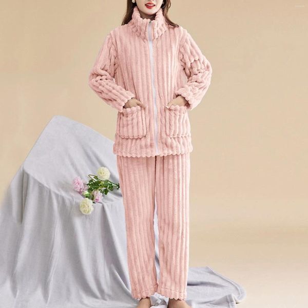 Pyjama d'hiver pour hommes et femmes, ensemble de pyjama pelucheux, chaud et moelleux, manches longues, peluche, poches, vêtements de nuit thermiques, 2023