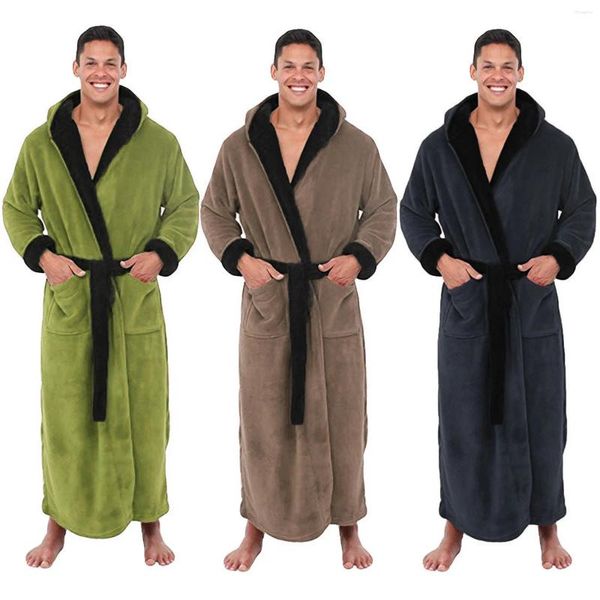 Ropa de dormir para hombres Albornoces de felpa de invierno 2023 Alargado y espesado Mantón Vestido de noche Ropa con capucha Manga larga Pijama Loungewear