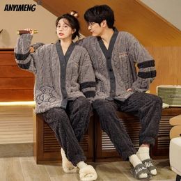 Herren-Nachtwäsche, Winter-Pyjama-Set aus dickem Teddy-Thermo-Samt für Paare, Kawaii-Kimono-Stil, Liebhaber, Mann und Frau, Strickjacke, Pyjama 231031