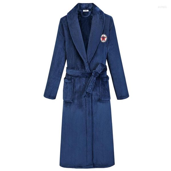 Ropa de dormir para hombre, bata de baño tipo Kimono de lana Coral cálida para invierno, ropa de dormir suave de franela gruesa para hombre, lencería íntima informal de talla grande