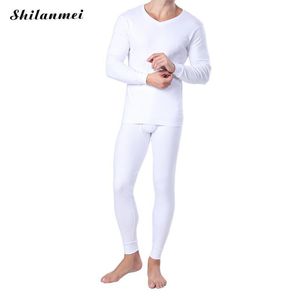 Heren slaapkleding winter witte thermische ondergoedsets voor mannen elastisch katoen lange johns massieve kleur warm sexy merk broek suit maat m-xxl