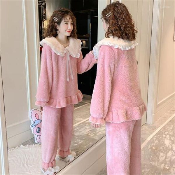 Vêtements de nuit pour hommes hiver femmes pyjamas chaud mignon nuit Pijama Mujer flanelle ensemble à manches longues dames Homewear pyjama filles vêtements