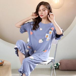 Heren Nachtkleding Dames Zomer Mode Patchwork Roze Pyjama met korte mouwen Set Little Cute Cartoon Gedrukt Gestreepte Capuchon