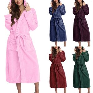 Heren slaapkleding vrouwen capuchon fleece badjas lichtgewicht zachte h lange flanel vrouwelijke gewaden handdoek voor bad wrap rond